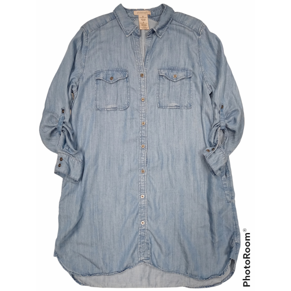 PHILOSOPHY Chambray Denim Shirt Dress XL